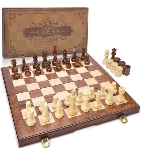 Ajedrez Juego De  Y Damas De Madera De 15 Pulgadas C Fr80tb