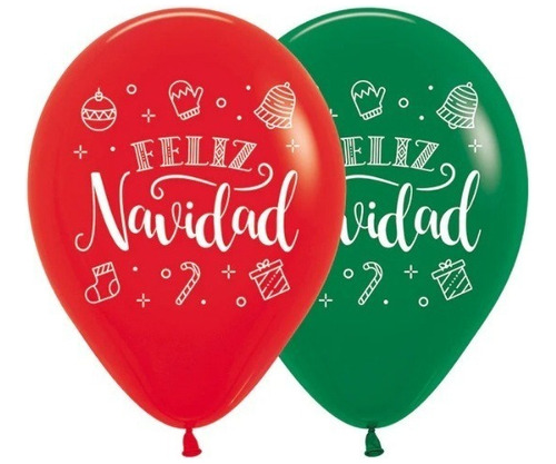 Globos Bombas Impresas R12 Mate Navidad Verde Rojo X20u 30cm