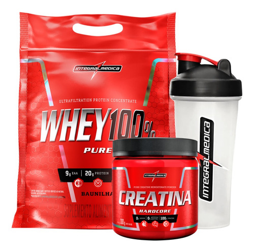 Combo Whey 100% 900g Refil Creatina 300g Integral Médica