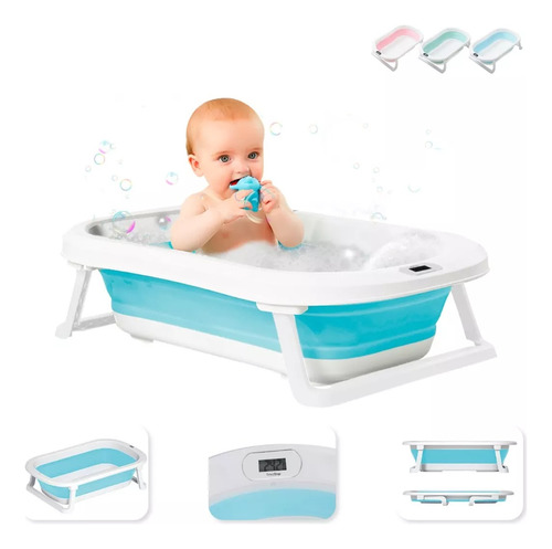 Bañera Tina De Baño Para Bebe Plegable Portátil Viaje Casa Color Azul