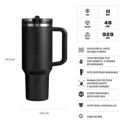 Vaso Termico Stanley Quencher Protour Flip Straw 1.18l Full Negro 2.0