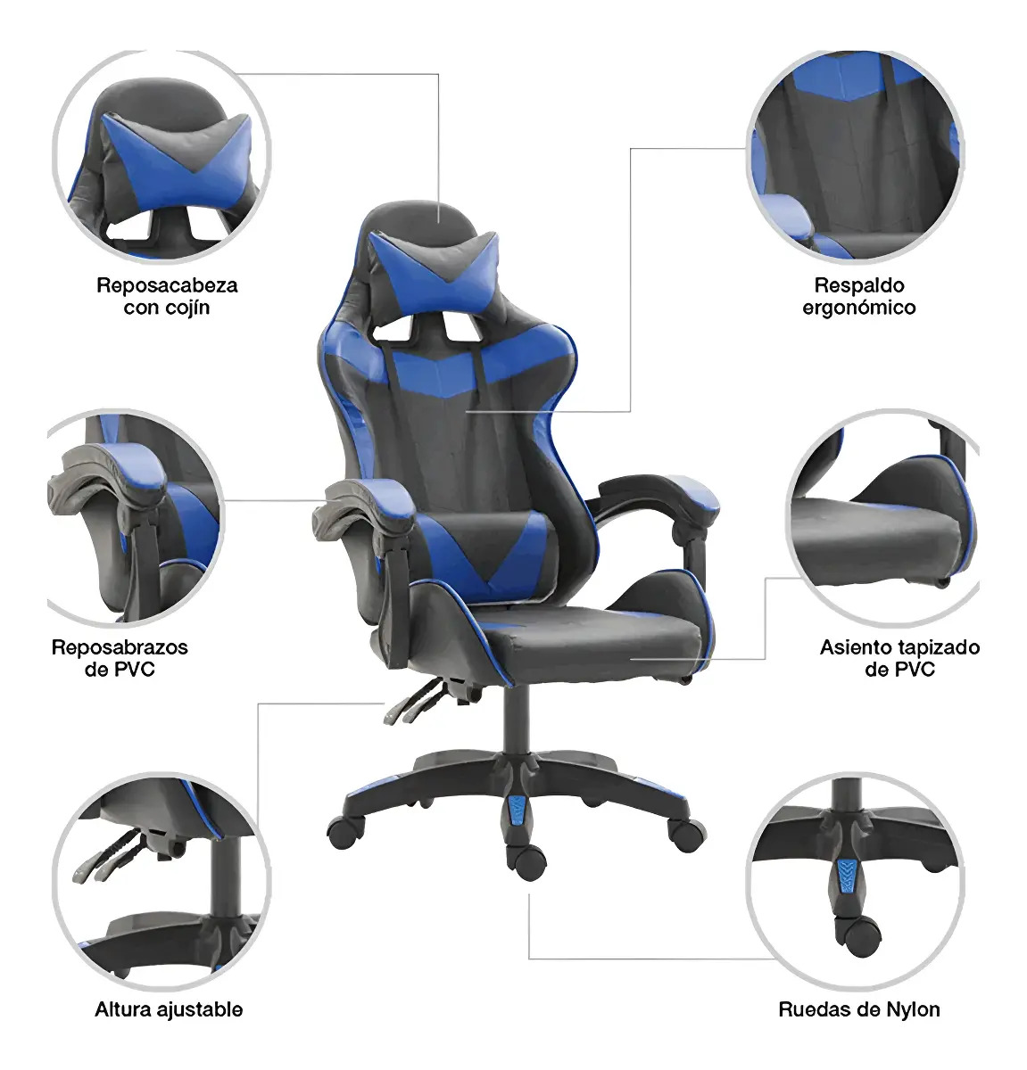 Silla Gamer Importaciones GC-007 Azul Ergonómica Reclinable Oficina
