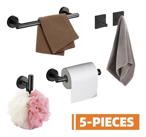  Juego de accesorios de baño, juego de accesorios de baño de acero  inoxidable SUS304, color negro, incluye toallero de baño de 12 pulgadas,  soporte para papel higiénico y gancho para toallas