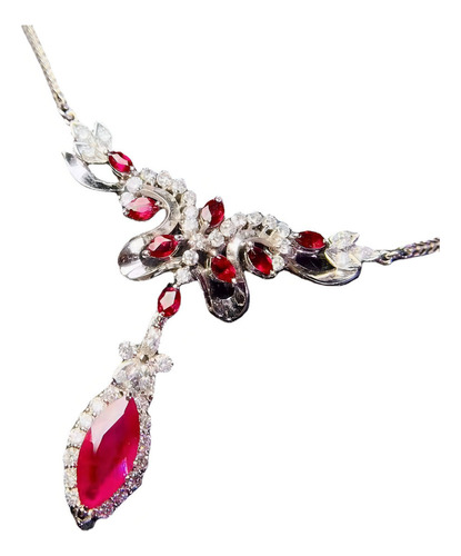 T Collar Zirconias Y Piedras Color Rubí Flor Calidad