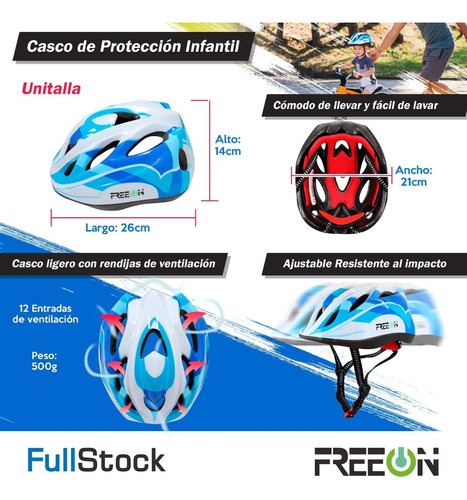 Casco De Bicicleta P/niños Azul Unitalla Ajustable Fon050k Talla S