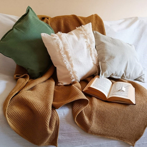 Imagen 3 de 10 de Fundas Para Almohadones Boho 50x50 Tusor Con Flecos Nordicos