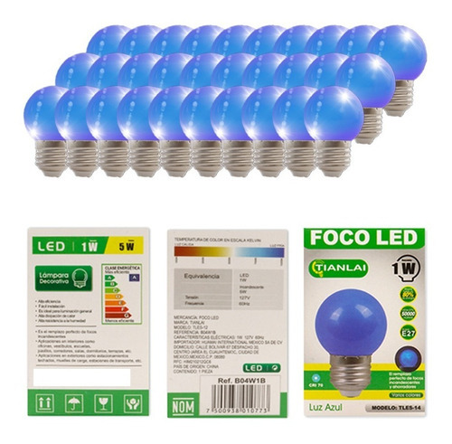 Foco Led Bombilla Decorativo Azul 5w Base E27 30 Piezas