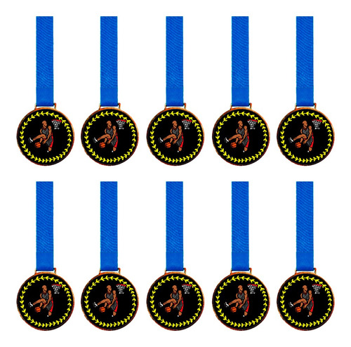 Kit C/10 Medalhas De Basquete C/fita Azul 60mm Personalizada