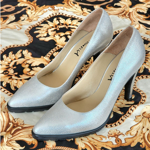 Zapatos Estiletos De Mujer Antonella 22-75 Cuero Plata
