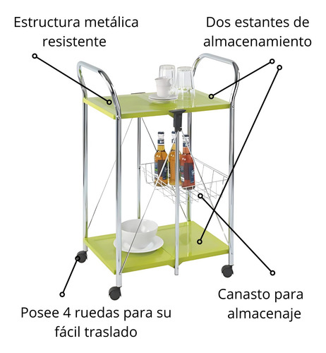 Mesa Auxiliar Plegable De Arrime Con Ruedas Verde Verde Y Plateado