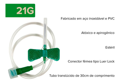Escalpe Estéril Scalp 21g Luer Lock Cx. C/ 100 Descarpack