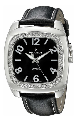 Reloj Mujer Peugeot 310bk Cuarzo 42mm Pulso Negro En Cuero