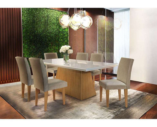 Conjunto De Mesa De Jantar Com Tampo De Vidro Luna E 6 Ca... Cor Marrom