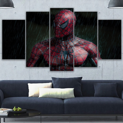 5 Cuadros Spiderman Lluvia Diseño Unico Fondo Negro 150x84cm