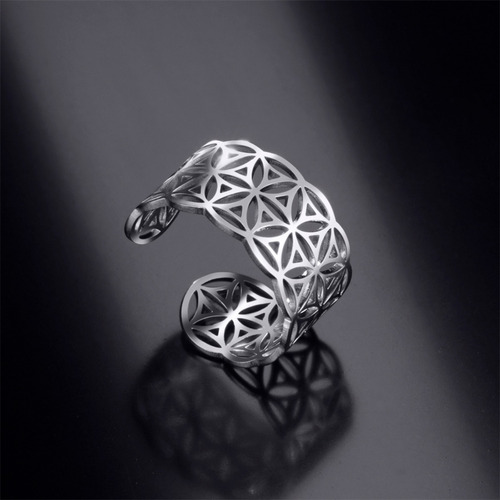 Imagen 6 de 10 de Anillo Flor De La Vida Amuleto Amor Proteccion Acero Plata