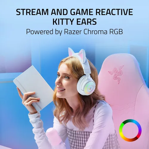Fone De Ouvido Rgb Sem Fio Para Jogos Razer Kraken Kitty V3 Branco