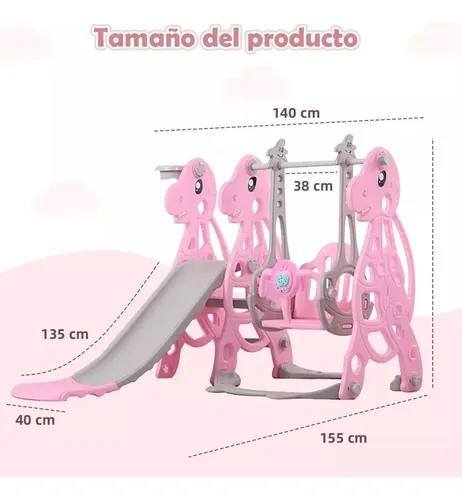 CHIIRAKU Tobogán Infantil 3 En 1 Con Canasta De Baloncesto Y Escalada – Plegable, Escalones Antideslizantes, 175 Cm, Capacidad 60 Kg
