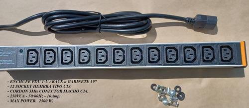 Enchufe Pdu Basica Conectores C13/12 Salidas, 1 Entrada C14
