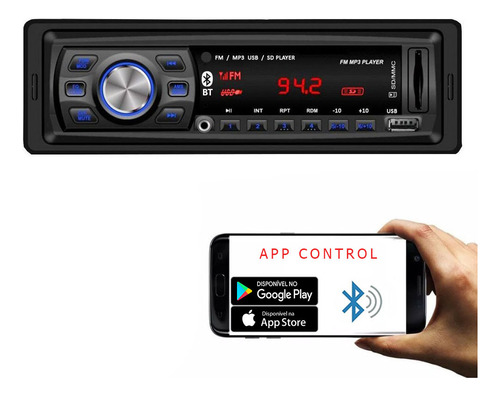 Rádio Automotivo Player Mp3 Usb Bluetooth Aux App Control