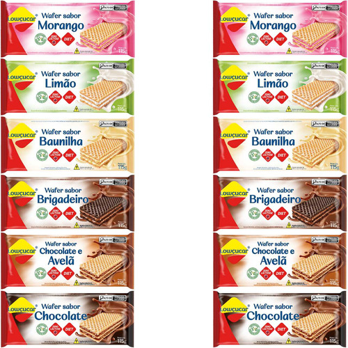 Wafer Dietético Lowçucar 115g Sabores Variados Kit Com 12