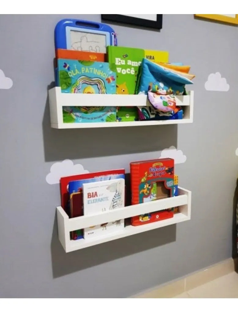 Kit 2 Prateleira Nicho Livros Infantil 30cm Branca Branco