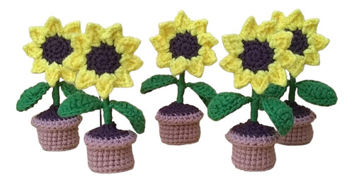  Planta Tejida A Crochet Girasol  En Maseta Amigurumi 