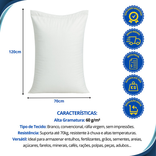 20 Sacos De Ráfia 70x120 Reciclagem Construção Entulho Cor Branco