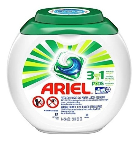 Detergente Jabón Cápsulas Ariel Power Pods 3 En 1 Con 57 Pza