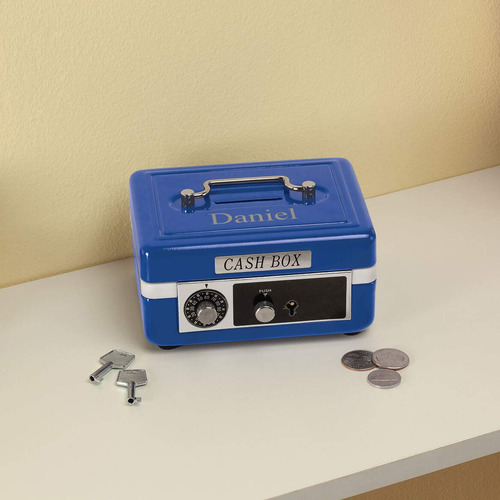 Caja De Efectivo Niños Metal Azul Con Ranura De Moneda Azul