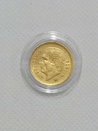 Moneda De 5 Pesos Oro Año 1906, Medio Hidalgo De Oro (Usado)