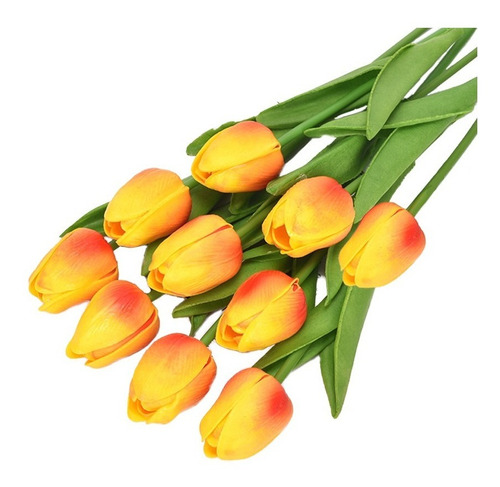 Imagen 1 de 4 de Ramo 10 Flores Artificiales Tulipanes 35cm Color Naranja