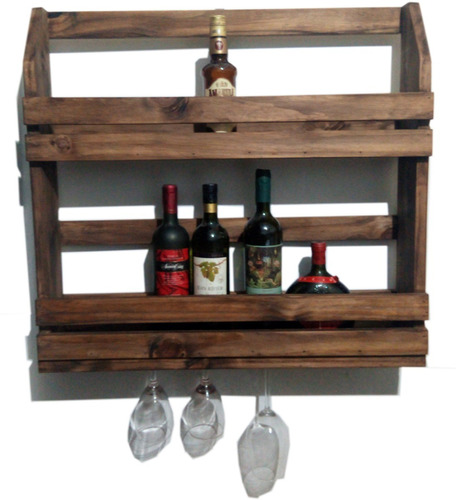 Bodega Doble 12 Botellas Y 6 Copas Madera 50cm X 68cm 