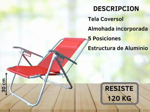 Imagen 5 de 9 de Reposera Aluminio 5 Pos. Coversol Kit X2- Disentino®