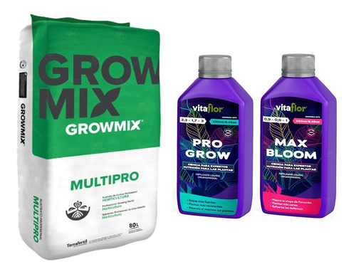 Sustrato Growmix Multipro 80lts Combo Progrow Maxbloom 250ml