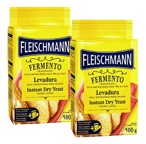 2 Fermento Biológico Seco Instantâneo Fleischmann 500 Gramas