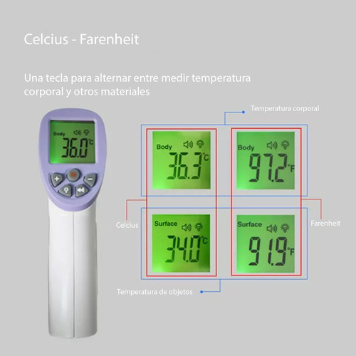 Termômetro infravermelho digital sem contato Crafish Dz-820 Aviso de som e luz, modo corpo e superfície