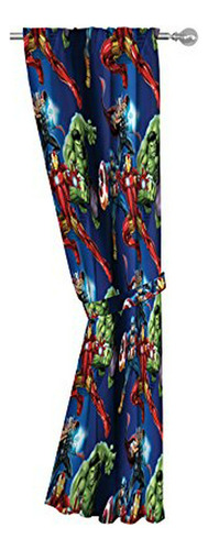 Cortinas Marvel Avengers Azul Microfibra Con Lazos, 84 Anch