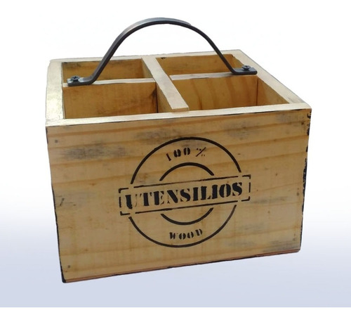 Imagen 3 de 4 de Porta Utensilios De Madera Con Asa De Hierro