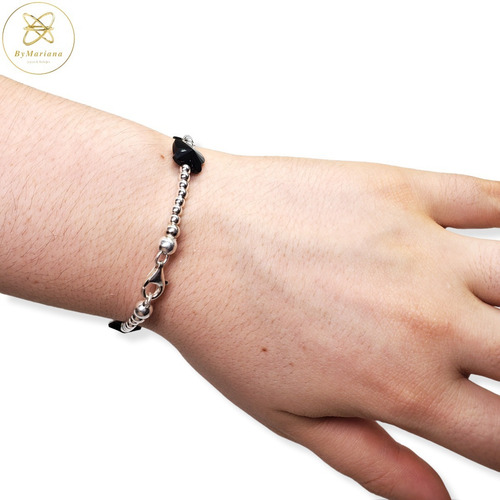 Imagen 3 de 6 de Pulsera Plata Con 5 Mariposas Cristal Swa Negras Jet