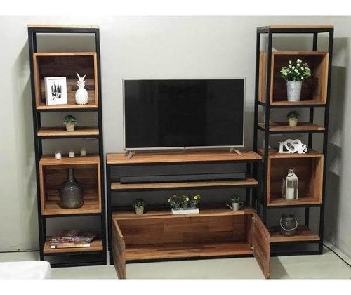 Imagen 2 de 8 de Rack Tv Juegos En Hierro Madera Living Mueble Comedor