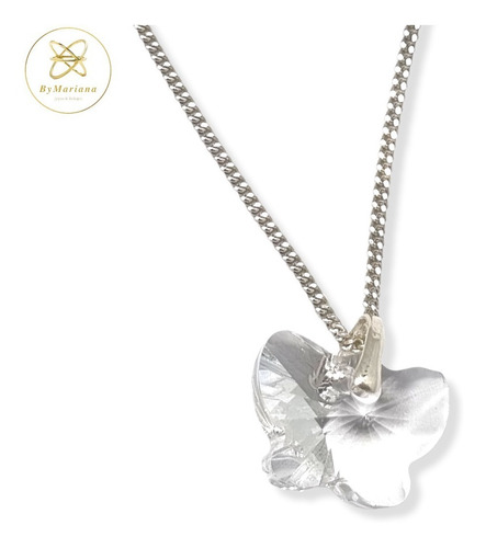 Imagen 2 de 5 de Cadena Plata + Dije Crist Swa Mariposa Transparente 18x13mm