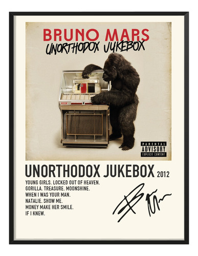Cuadro Bruno Mars Music Pop Album Tracklist Firma Exitos