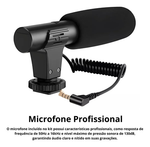 Kit Youtuber Live Vlog Tripé Celular Suporte Led Microfone