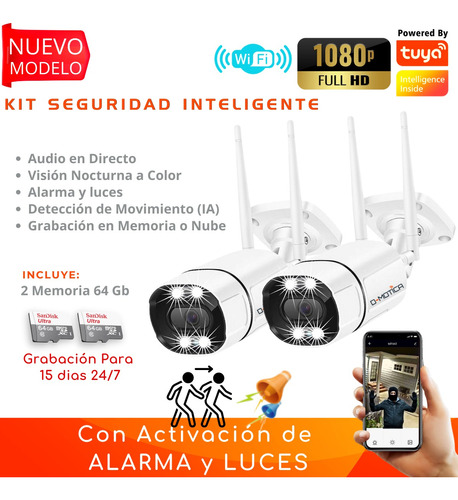 Kit 2 Cámaras Wifi Ultra Hd + Memoria-seguridad Inteligente