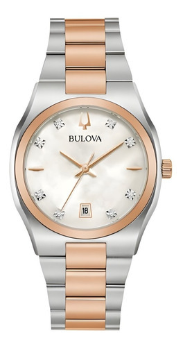 98p199 Reloj Bulova Surveyor Diamante Mujer Plateado/rosado Color de la correa Rosa y plata Color del bisel Rosa claro Color del fondo Blanco
