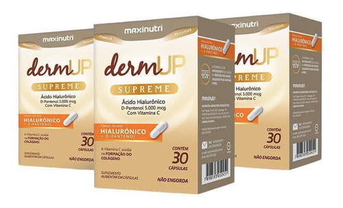 Kit 3 Dermup Supreme Ácido Hialurônico 30 Cápsulas Maxinutri