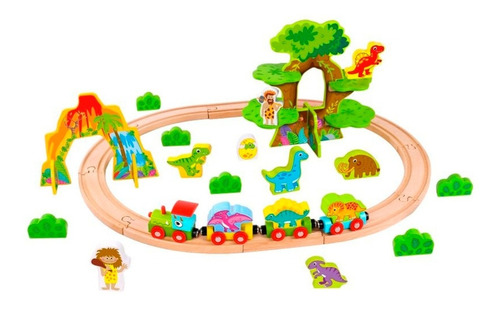 Tren Dinosaurio De Madera Juguete Didáctico 40pz Tooky Toy