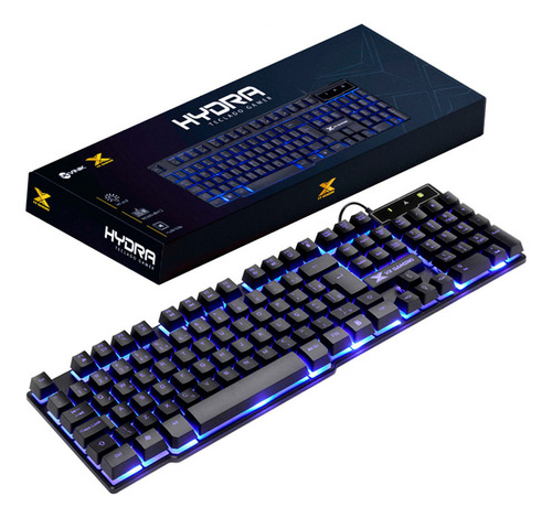 Teclado Gamer Vx Hydra Led Azul 107 Teclas + 12 Multimidia Preto Com Led Azul Português Brasil