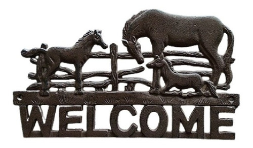 Figura Decorativa Mural Vintage De Hierro Welcome / Runn