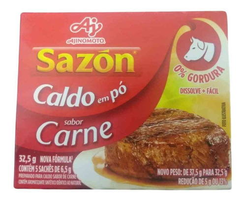 Caldo Em Pó Sazón Sabor Carne 0% Gordura Ajinomoto 32,5g